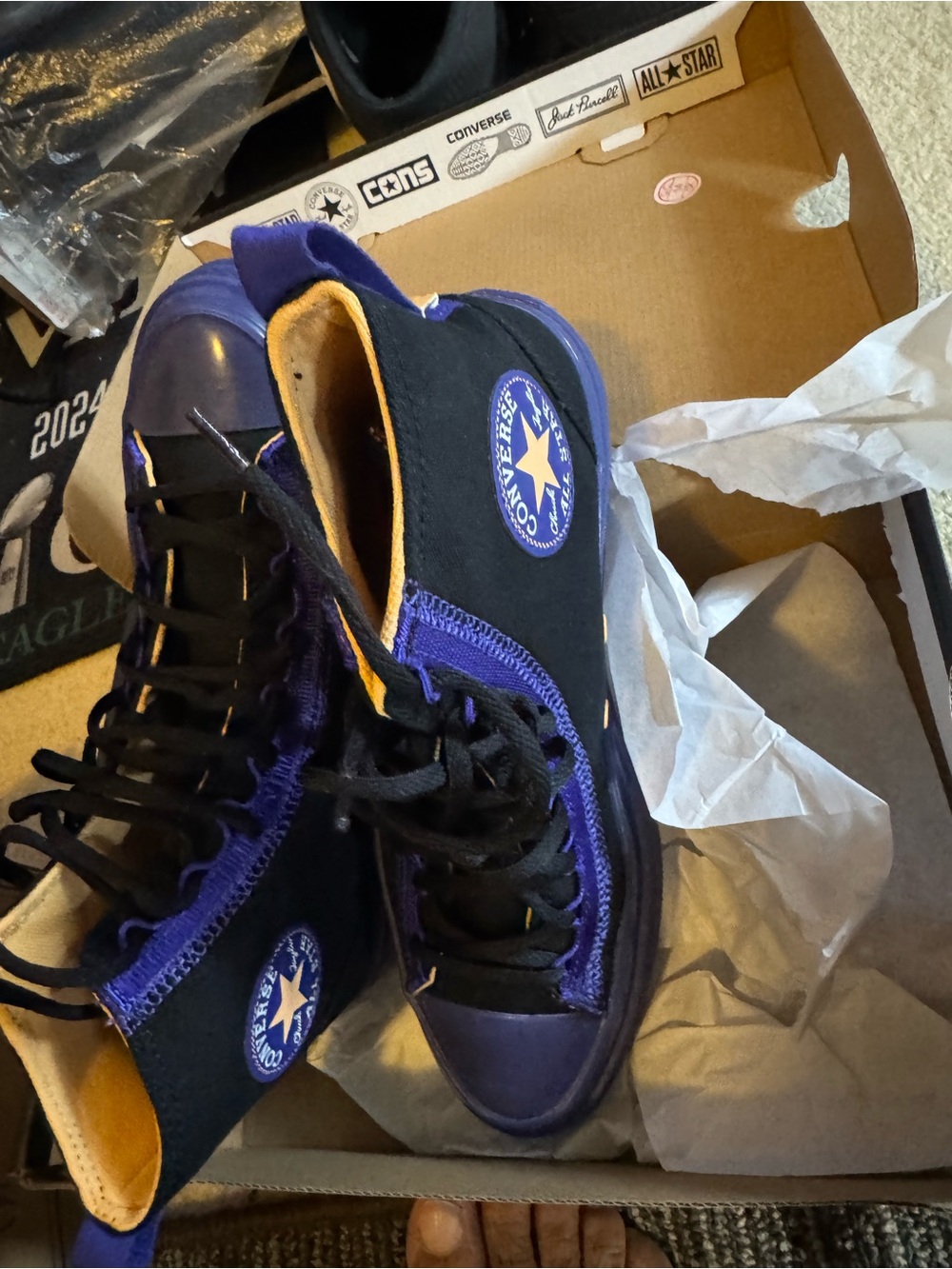 Converse High-Top Sneakers in Black, Purple and Yellow